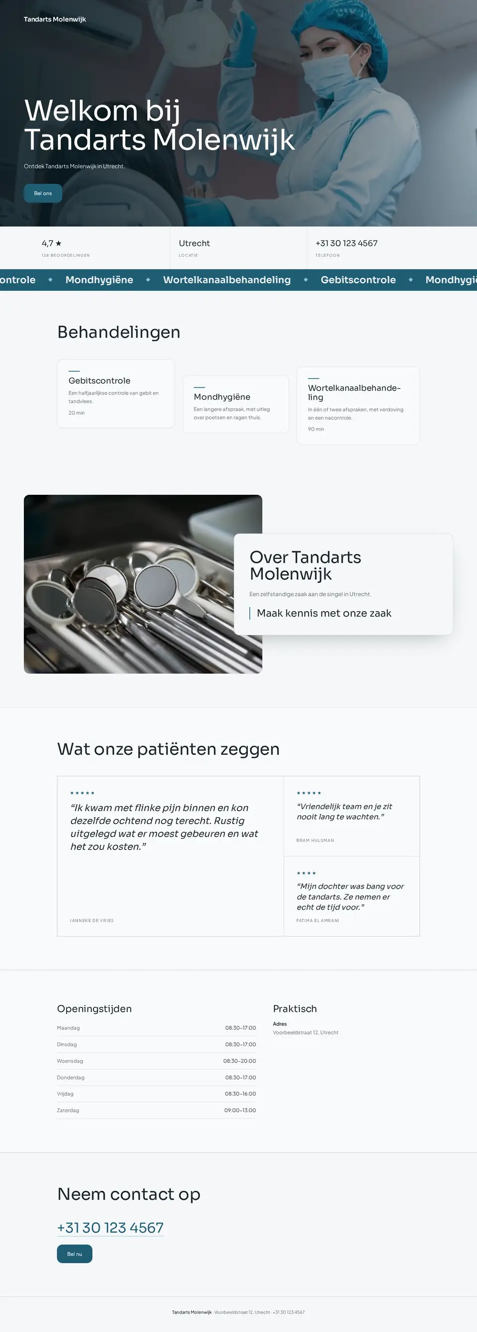 Voorbeeldontwerp voor een tandarts: Tandarts Molenwijk