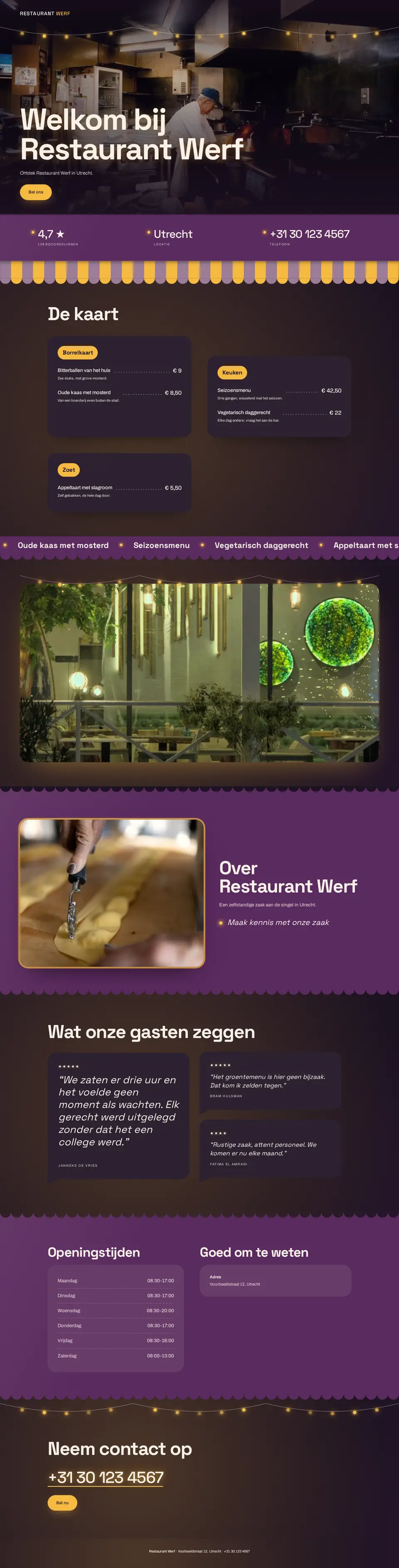 Voorbeeldontwerp voor een restaurant: Restaurant Werf