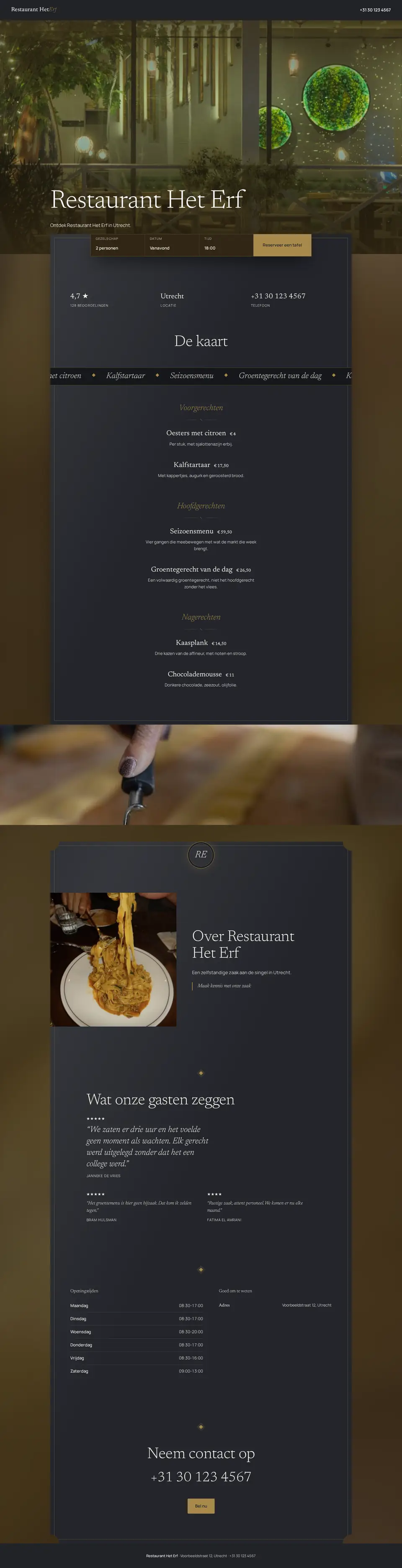 Voorbeeldontwerp voor een restaurant: Restaurant Het Erf