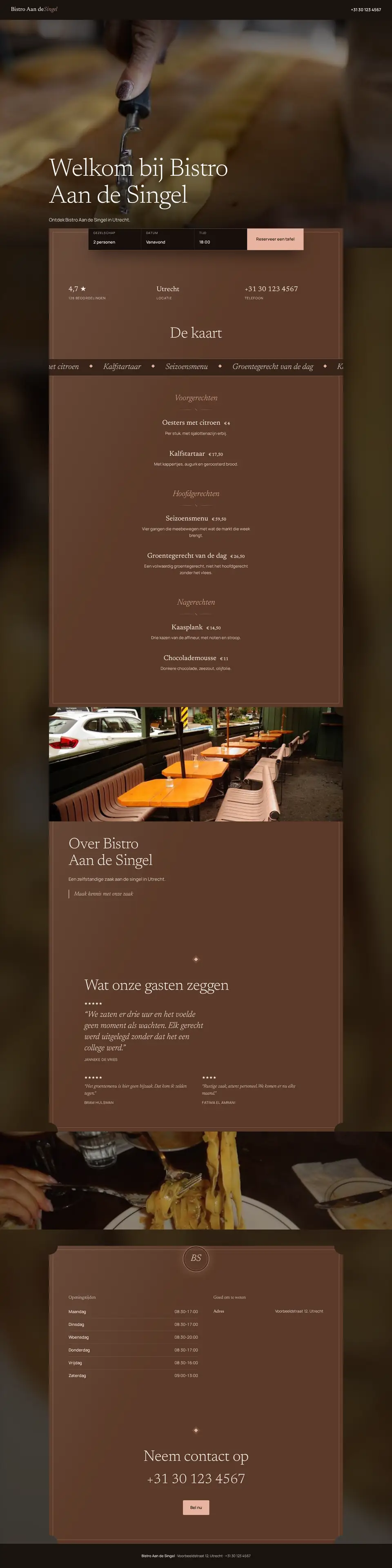 Voorbeeldontwerp voor een restaurant: Bistro Aan de Singel